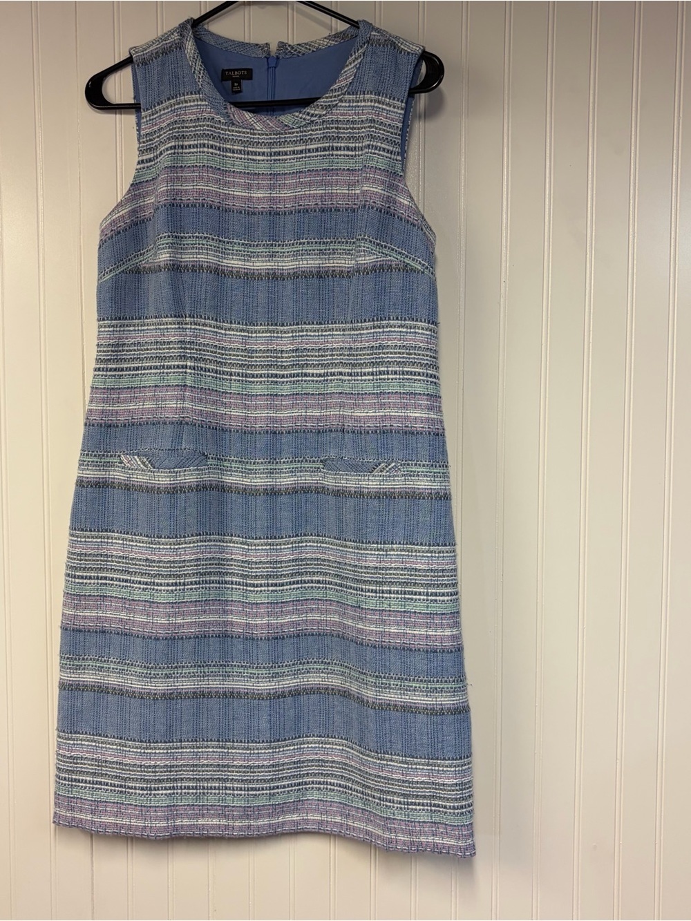 Talbots Blue Striped Sleeveless Shift Dress Size 8 Petite